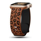 MobaxAksesuar Apple Watch 44/45/46/49mm Kordon Leopar Desen Yumuşak Silikon Kordon 2/3/4/5/6/se/7/8/9/10/11/ultra - Kahverengi - Siyah - Ap 42-44-45-46-49mm