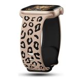 MobaxAksesuar Apple Watch 44/45/46/49mm Kordon Leopar Desen Yumuşak Silikon Kordon 2/3/4/5/6/se/7/8/9/10/11/ultra - Krem - Siyah - Ap 44-45-46-49mm