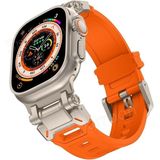MobaxAksesuar Apple Watch 44mm Titanyum Metal Bağlantı Kitli Silikon Kordon 101 1/2/3/4/5/6/se - Gri - Turuncu - Ap 44mm
