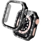 MobaxAksesuar Apple Watch 7 8 9 41mm Ekran Koruyuculu Tek Sıra Kenar Taşlı Sert PC Kasa Koruyucu - Siyah - Ap 41mm