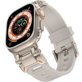 MobaxAksesuar Apple Watch 7/8/9 45mm Titanyum Metal Bağlantı Kitli Silikon Kordon 101 - Gri - Gold - Ap 45mm