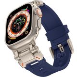 MobaxAksesuar Apple Watch 7/8/9 45mm Titanyum Metal Bağlantı Kitli Silikon Kordon 101 - Gri - Koyu Mavi - Ap 45mm
