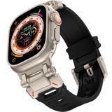 MobaxAksesuar Apple Watch 7/8/9 45mm Titanyum Metal Bağlantı Kitli Silikon Kordon 101 - Gri - Siyah - Ap 45mm