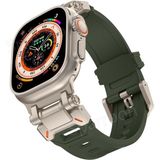 MobaxAksesuar Apple Watch Ultra 1/2/3 49mm Titanyum Metal Bağlantı Kitli Silikon Kordon 101 - Gri - Yeşil - Ap Ultra 49mm