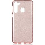 MobaxAksesuar Samsung Galaxy A21 Kılıf Simli Parlak Shining Kapak - Rose Gold