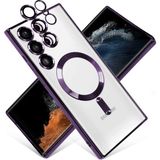 MobaxAksesuar Samsung Galaxy S23 Ultra Kılıf Magsafe Kamera Lensli Korumalı Şeffaf Silikon Kapak - Derin Mor - Glx S23 Ultra