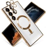 MobaxAksesuar Samsung Galaxy S23 Ultra Kılıf Magsafe Kamera Lensli Korumalı Şeffaf Silikon Kapak - Gold - Glx S23 Ultra