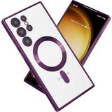 MobaxAksesuar Samsung Galaxy S23 Ultra Kılıf Şeffaf Magsafe Lens Korumalı Mat Kross Silikon Kapak - Derin Mor - Mat-Glx S23 Ultra