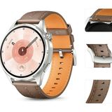 MobaxAksesuar Samsung Galaxy Watch 3 45MM Kordon Deri Kordon 29 - Kahverengi - Beyaz - Glx 3 45mm