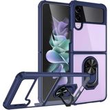 MobaxAksesuar Samsung Galaxy Z Flip 3 Kılıf Şeffaf Sararmaz Yüzüklü Mola Kapak Lacivert