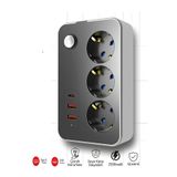 MOBEE Termal Akım Korumalı USB ve Type-C 2.1A Şarj Çıkışlı 10A 2500W 3'lü Uzatma Grup Priz 2 Metre 3414