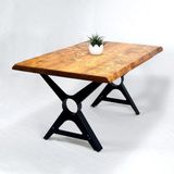 Mobenta Doğal Ağaç Masif Kütük Masa 90cm x 180cm ( Metal Ayak )
