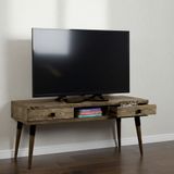 Mobenta Masif Ahşap TV Ünitesi 120 cm – İskandinav Stil, Doğal, 2 Çekmeceli ve 1 Raflı | Modest TV-120 CV