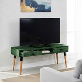 Mobenta Masif Ahşap Tv Ünitesi 120 cm – Iskandinav Stil, Doğal, 2 Çekmeceli ve 1 Raflı | Modest TV-120 Ye - Yeşil