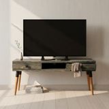 Mobenta Masif Ahşap Tv Ünitesi 150 cm – Iskandinav Stil, Doğal, 2 Çekmeceli ve 1 Raflı | Modest TV-150 An - Antrasit - Ahşap