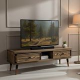 Mobenta Stria Tv, Doğal Masif Ahşap Tv Ünitesi 2 Çekmeceli 1 Raflı - 120 Cm Çok Renkli - Ahşap