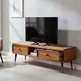 Mobenta Stria Tv, Doğal Masif Ahşap Tv Ünitesi 2 Çekmeceli 1 Raflı - 120 Cm Tk Çok Renkli - Ahşap