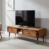 Mobenta Stria TV, Doğal Masif Ahşap TV Ünitesi 2 Çekmeceli 1 Raflı - 120 cm TK