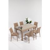 MOBETTO Rattan Large Camlı Cappucino Masa Takımı Bahçe&balkon 1 Camlı Masa + 6 Sandalye