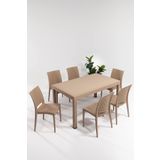 MOBETTO Rattan Large Cappucino Masa Takımı Bahçe&Balkon 1 Masa + 6 Sandalye