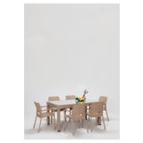 MOBETTO Rattan Large Lüx Camlı Cappucino Masa Takımı Bahçe&balkon 1 Camlı Masa + 6 Sandalye