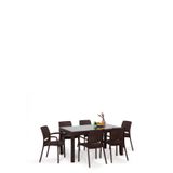 Mobetto Rattan Large Lüx Camlı Kahve Masa Takımı Bahçe&balkon 1 Camlı Masa + 6 Sandalye