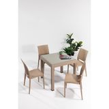 Mobetto Rattan Small Camlı Cappucino Masa Takımı Bahçe&balkon 1 Camlı Masa + 4 Sandalye - Renkli