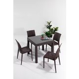 MOBETTO Rattan Small Camlı Kahve Masa Takımı Bahçe&balkon 1 Camlı Masa + 4 Sandalye