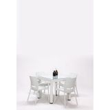 MOBETTO Rattan Small Lüx Camlı Beyaz Masa Takımı Bahçe&balkon 1 Camlı Masa + 4 Sandalye