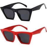 Mobgift 2'li Cat Eye Dörtgen Güneş Gözlüğü (Siyah - Kırmızı)