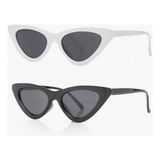 Mobgift 2'li Cat Eye Retro Güneş Gözlüğü (Beyaz - Siyah)