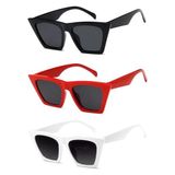 Mobgift 3'lü Cat Eye Dörtgen Güneş Gözlüğü (Siyah - Kırmızı - Beyaz)