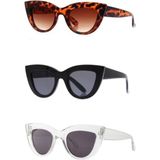 Mobgift 3'lü Cat Eye Oval Güneş Gözlüğü (Leopar - Siyah - Şeffaf)
