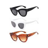 Mobgift 3'lü Cat Eye Oval Güneş Gözlüğü (Siyah - Beyaz - Leopar)
