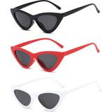 Mobgift 3'lü Cat Eye Retro Güneş Gözlüğü (Siyah - Kırmızı - Beyaz)