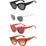 Mobgift 4'lü Cat Eye Oval Güneş Gözlüğü (Siyah - Beyaz - Kırmızı - Leopar)