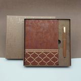 Mobgift Alt Kısmı Mozaik Desenli Kutulu Deri Defter Kalem Seti - Kahverengi