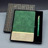 Mobgift Altın Şeritli Tarihsiz Soft Deri Defter ve Roller Kalem Seti - Yeşil