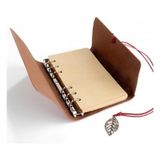 Mobgift Kişiye Özel Yaprak Tasarımlı Retro Deri Defter Kalem Hediyeli Turuncu - 18,5 x 12,5 - Menteşeli