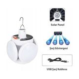 Mobgift Solar Güneş Enerji ve USB Sarjlı 5 Kanatlı Bahçe Aydınlatma LED Askılı Kamp Lamba - Beyaz