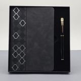 Mobgift Yan Tarafı Mozaik Desenli Deri Defter Kalem Tasarım Kutulu Hediye Seti - Siyah