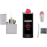 Mobgift Zippo 4’lü Set Çakmak Benzinli (Gümüş) + Benzin + Taş + Fitil - Zippo Çakmak