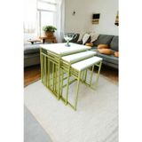 Mobievim Milano Gold Metal Ayaklı Krem Üst Tablalı Zigon Sehpa 40x55 cm