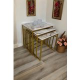 Mobievim Milano Gold Metal Ayaklı Mermer Desenli Zigon Sehpa 40x55 cm