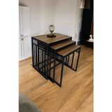 Mobievim Milano Siyah Metal Ayaklı Ceviz Üst Tablalı Zigon Sehpa 40x55 cm