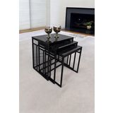 Mobievim Milano Siyah Metal Ayaklı Mermer Desenli Zigon Sehpa 40x55 cm