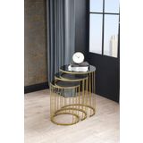 Mobievim Napoli Gold Metal Ayaklı Füme Aynalı Zigon Sehpa 3'Lü 47x47 cm