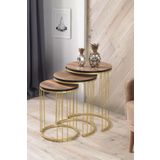 Mobievim Roma Gold Metal Ayaklı Ceviz Kaplama Mdf'Li Zigon Sehpa 47x47 cm
