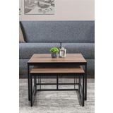 Mobievim Siena Siyah Metal Ayaklı Ceviz Üst Tabla Orta Sehpa Takımı 70x70 cm