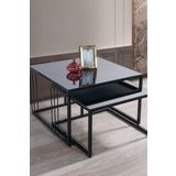 Mobievim Siena Siyah Metal Ayaklı Füme Aynalı Orta Sehpa Takımı 70x70 cm